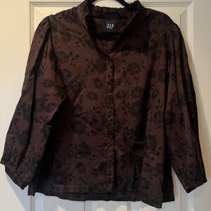 GAP Ruffle Collar Button-Front Blouse in Brown Floral